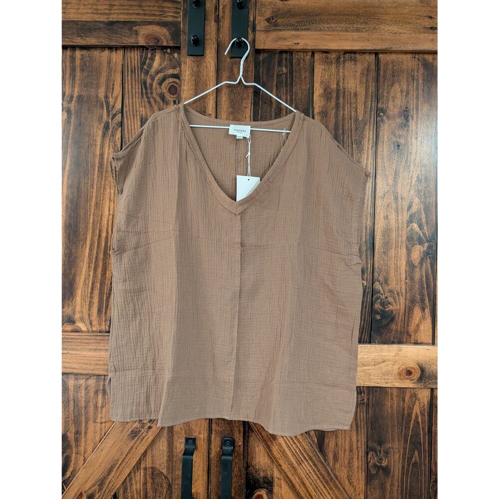 NWT Womens 1x Andree By Unit cotton gauze V-neck Short Sleeve top